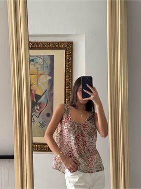 MYTH NYC Feather Floral Short Sleeve Blouse